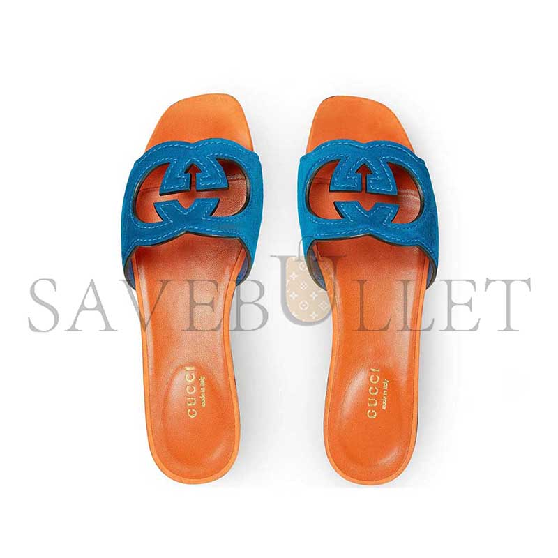 GUCCI GG CUT-OUT VELVET SLIDE 'ORANGE BLUE' 694451
